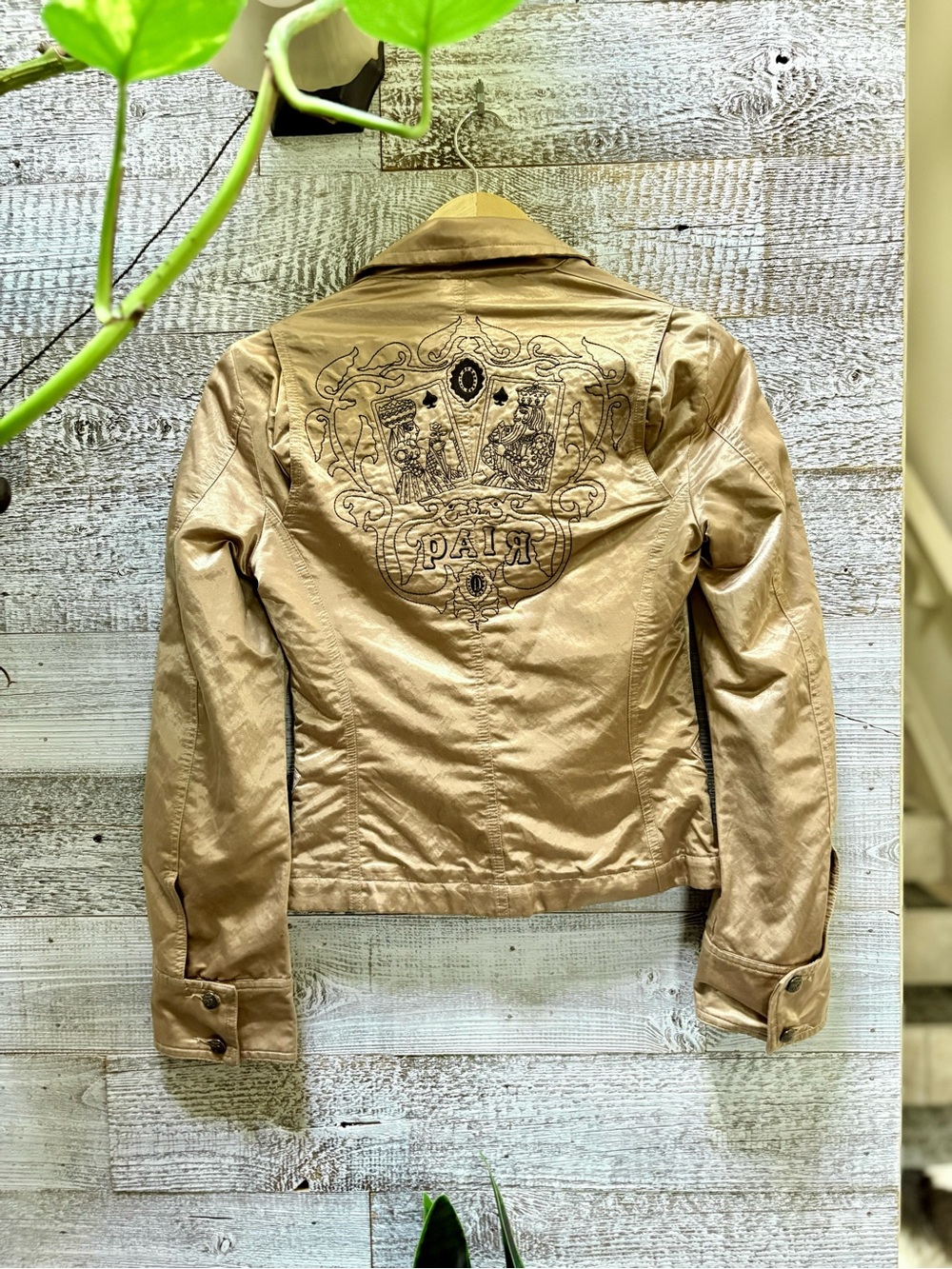 Diesel | Y2K Gold Metallic Moto Jacket w/ Embroidered PAIR Crest - Women's M